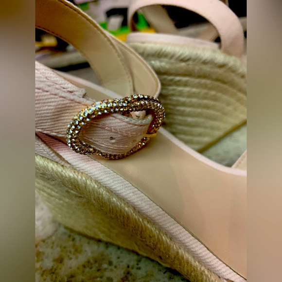 NWOT Stuart Weitzman Crystal Buckle Espadrille Wedge Sandals Size 7.5 - Picture 6 of 8